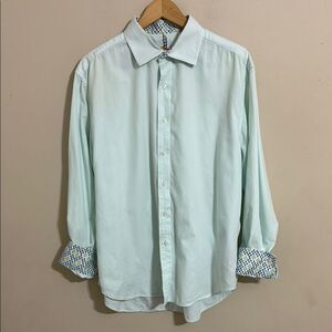 Robert Graham Green Casual Button Down Shirt with Patterned Cuffs Size XL Summer
